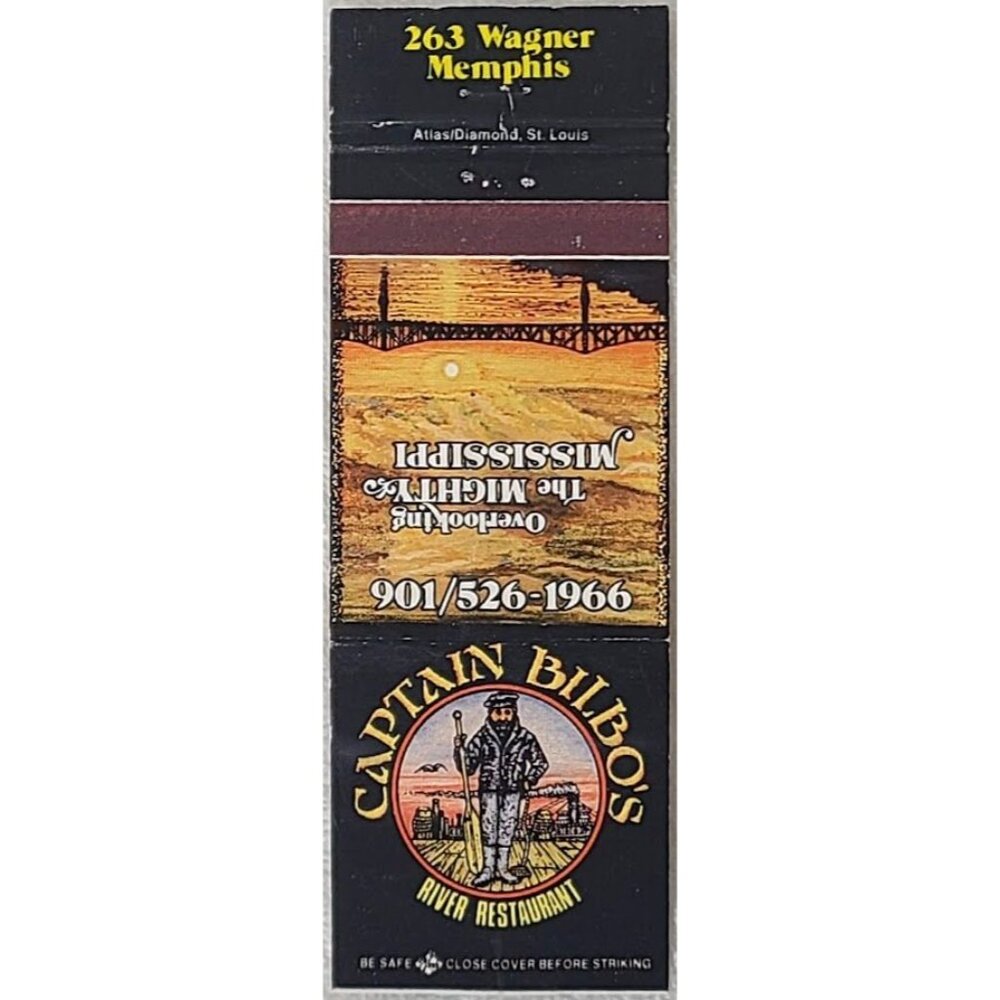 Vintage Matchbook Cover Captain Bilbos River Restaurant Memphis TN Tennessee